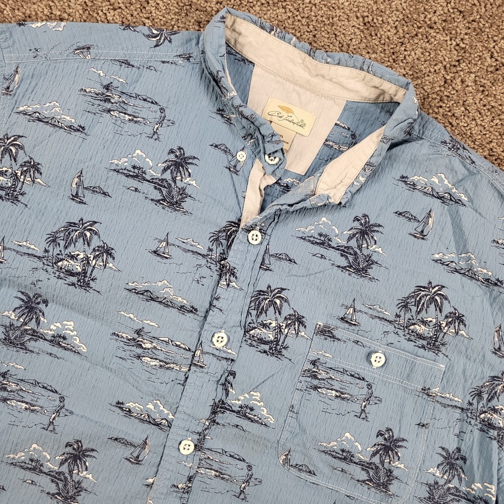 Bob Timberlake Mens Light Blue Coastal Sailboat Print Seersucker Shirt Size 2XL